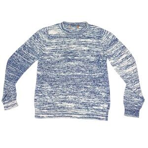 Blue White Marled Knit Sweater XS Minimal Cozy